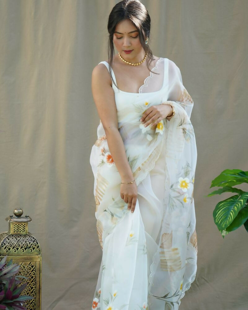 Vamsee Menka Yellow Organza Saree | Grocsy