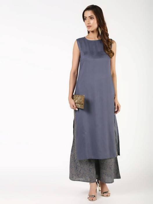 Aniyah Rayon Solid Pintucks Straight Grey Kurta (AN-154K) | Grocsy
