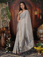 Shree Shyam Fashion Organza Gray Saree | Grocsy