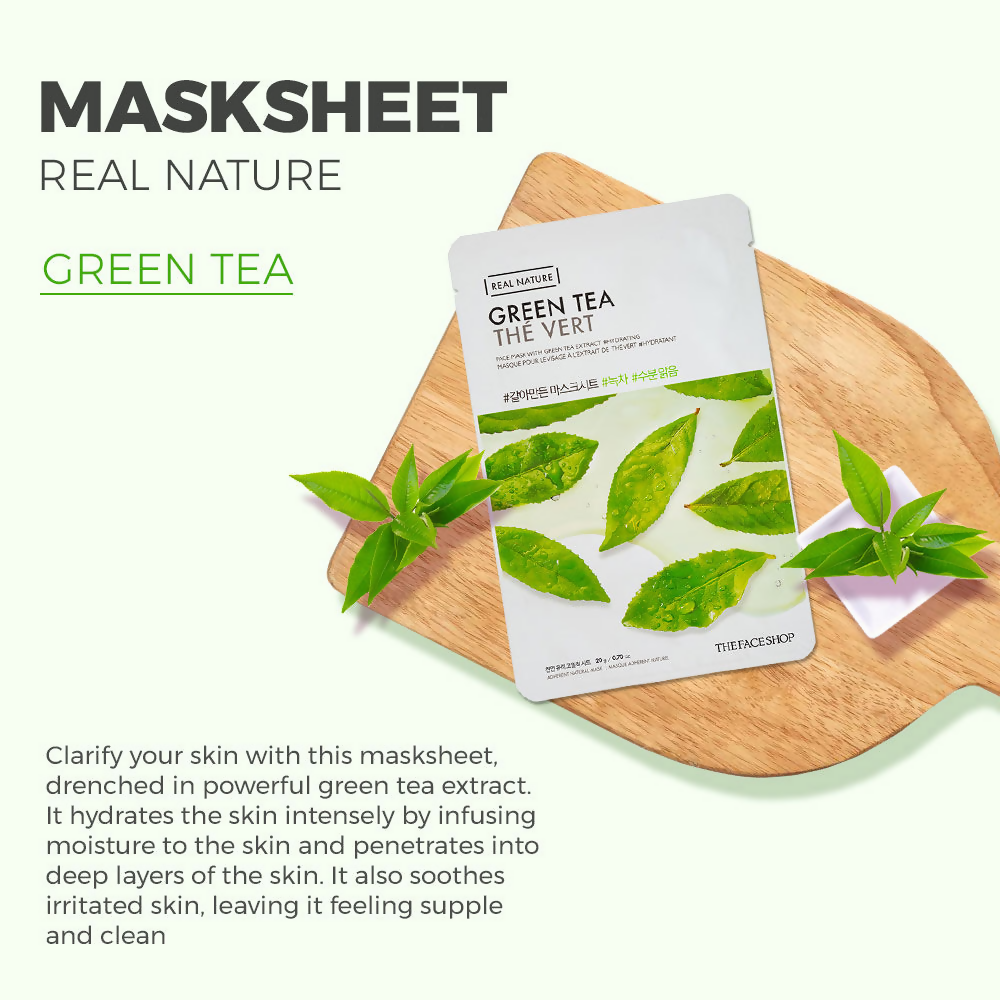 The Face Shop Real Nature Green Tea Face Mask - Korean Skincare | Grocsy