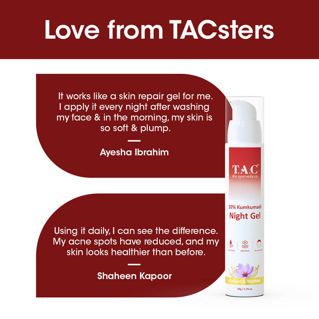 TAC - The Ayurveda Co. 10% Kumkumadi Night Gel for Glowing Skin | Grocsy