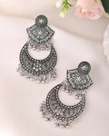 VOJ Silver Plated Oxidized Chandbali Earrings | Grocsy