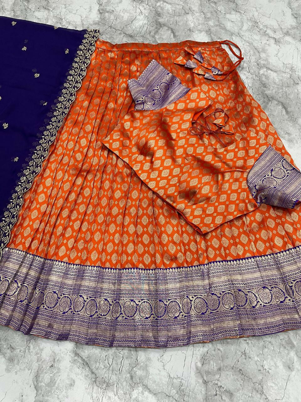 Teeya Creation New Womens Latest Embroidered Designer Lehenga Choli Set - Orange | Grocsy