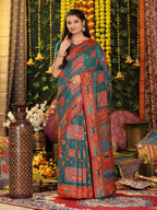 Shree Shyam Fashion Linen Cotton Rama Green Saree | Grocsy