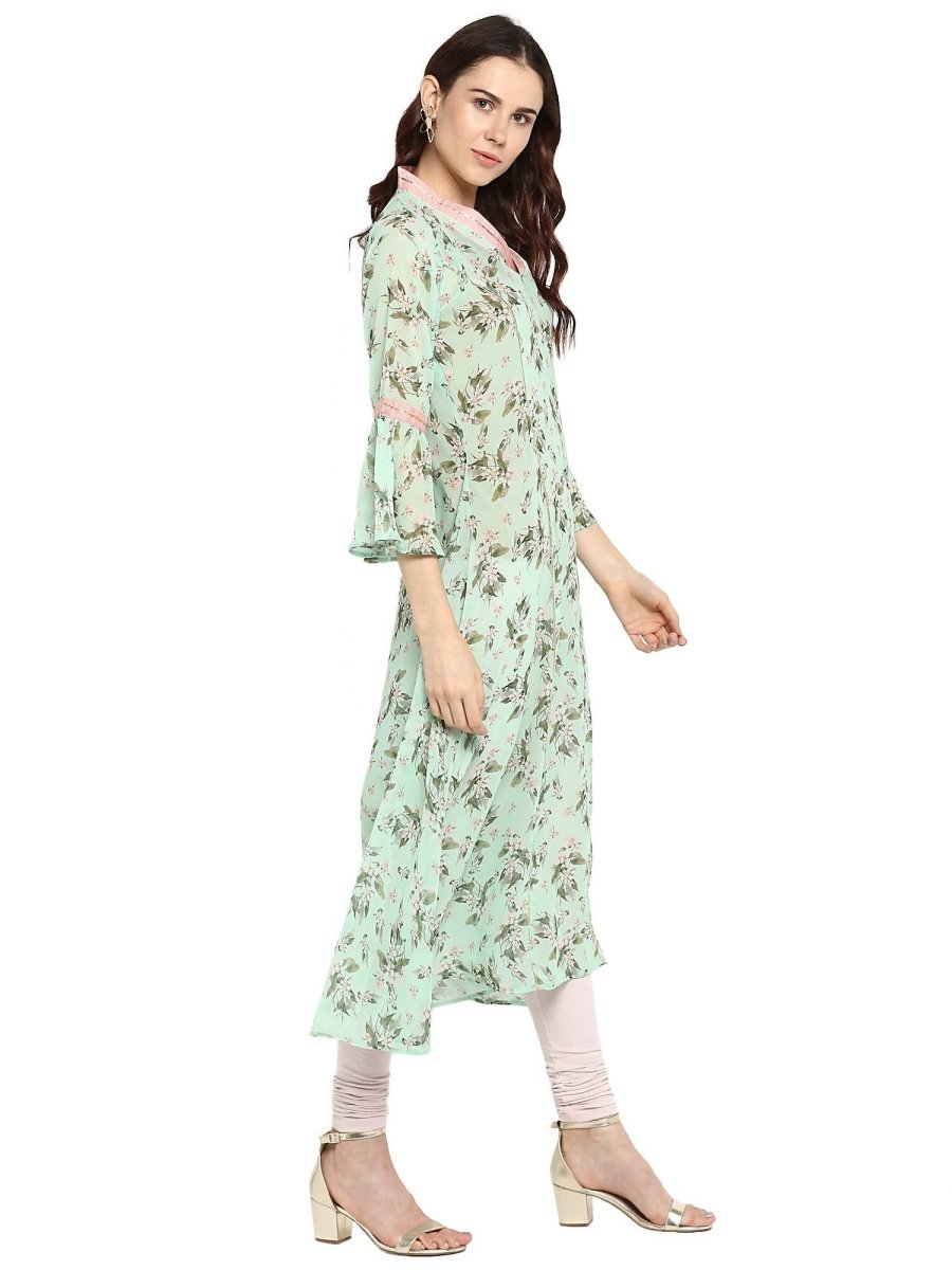 Ahalyaa Women's Yellow Geogette Digital Print Kurta | Grocsy