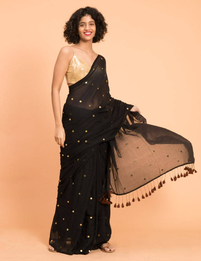 Suta Black Embellished Sequinned Pure Cotton Saree | Grocsy