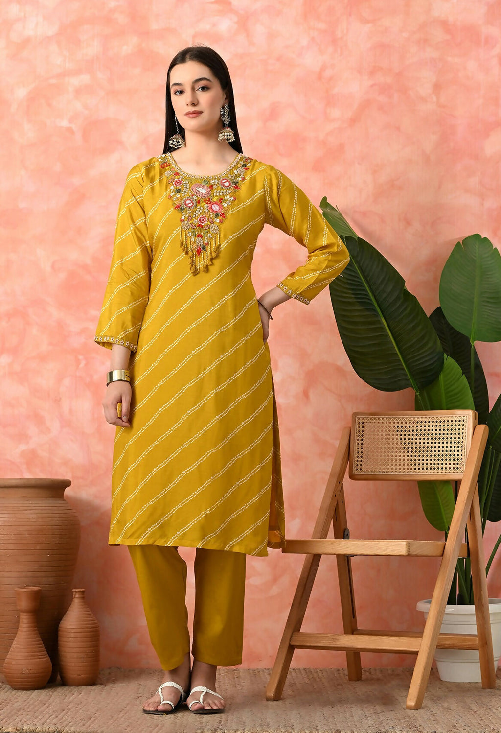 Joban Fashion Mustard Premium Pure Viscose Print Dola With Handwork Kurta Set | Grocsy