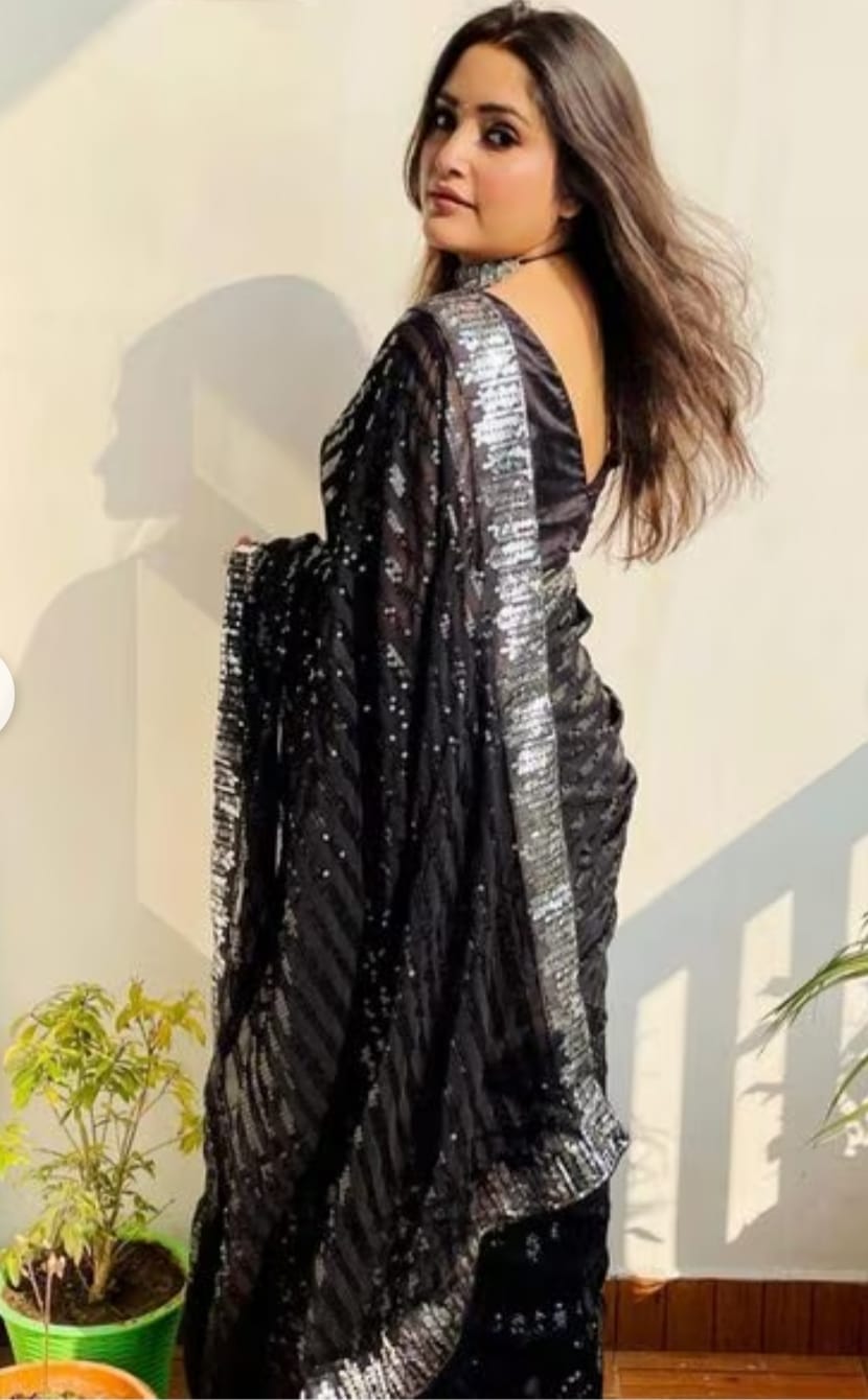Vamika Embroidery Black Georgette Bollywood Saree | Grocsy