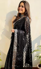 Vamika Embroidery Black Georgette Bollywood Saree | Grocsy