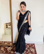 Vamika Embroidery Black Georgette Bollywood Saree | Grocsy