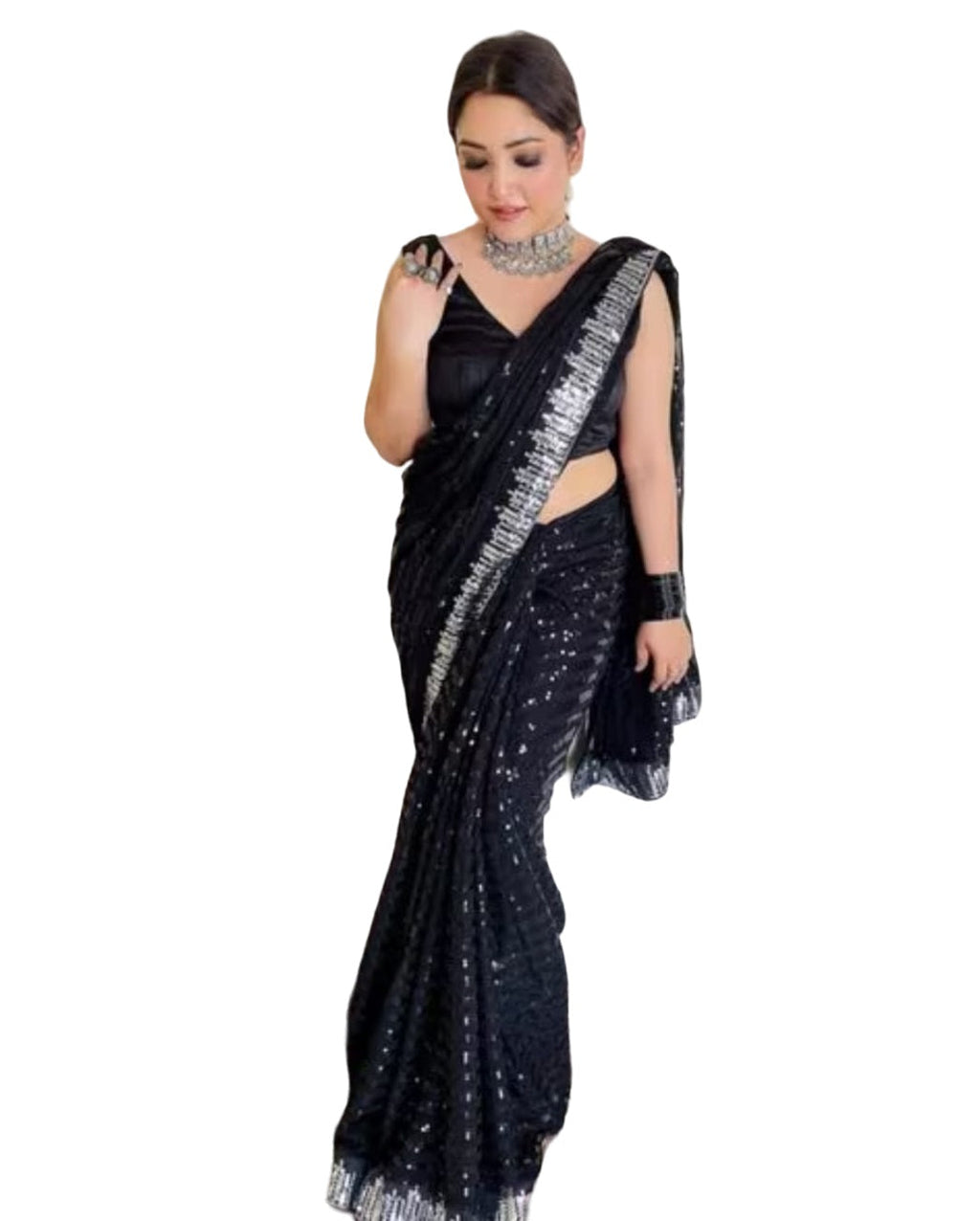 Vamika Embroidery Black Georgette Bollywood Saree | Grocsy