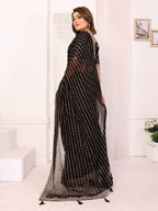Vedant Vastram Georgette Embroidered & Sequin work Bollywood Fancy Saree - Black | Grocsy