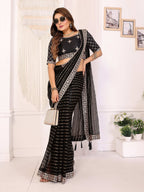 Vedant Vastram Georgette Embroidered & Sequin work Bollywood Fancy Saree - Black | Grocsy