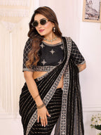 Vedant Vastram Georgette Embroidered & Sequin work Bollywood Fancy Saree - Black | Grocsy
