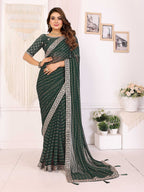Vedant Vastram Georgette Embroidered & Sequin work Bollywood Fancy Saree - Green | Grocsy