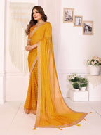 Vedant Vastram Georgette Embroidered & Sequin work Bollywood Fancy Saree - Mustard | Grocsy