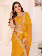 Vedant Vastram Georgette Embroidered & Sequin work Bollywood Fancy Saree - Mustard | Grocsy