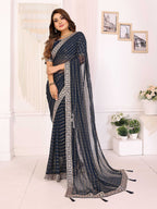 Vedant Vastram Georgette Embroidered & Sequin work Bollywood Fancy Saree - Navy Blue | Grocsy