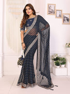 Vedant Vastram Georgette Embroidered & Sequin work Bollywood Fancy Saree - Navy Blue | Grocsy