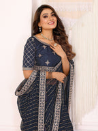 Vedant Vastram Georgette Embroidered & Sequin work Bollywood Fancy Saree - Navy Blue | Grocsy