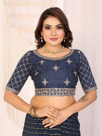 Vedant Vastram Georgette Embroidered & Sequin work Bollywood Fancy Saree - Navy Blue | Grocsy