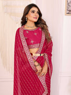 Vedant Vastram Georgette Embroidered & Sequin work Bollywood Fancy Saree - Pink | Grocsy