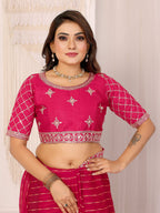 Vedant Vastram Georgette Embroidered & Sequin work Bollywood Fancy Saree - Pink | Grocsy