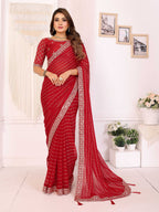 Vedant Vastram Georgette Embroidered & Sequin work Bollywood Fancy Saree - Red | Grocsy