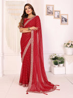 Vedant Vastram Georgette Embroidered & Sequin work Bollywood Fancy Saree - Red | Grocsy