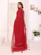 Vedant Vastram Georgette Embroidered & Sequin work Bollywood Fancy Saree - Red | Grocsy