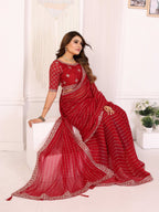 Vedant Vastram Georgette Embroidered & Sequin work Bollywood Fancy Saree - Red | Grocsy