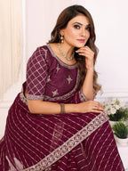 Vedant Vastram Georgette Embroidered & Sequin work Bollywood Fancy Saree - Wine | Grocsy