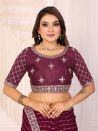 Vedant Vastram Georgette Embroidered & Sequin work Bollywood Fancy Saree - Wine | Grocsy