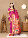 Lorenvalley Fashion Magenta Soft Paithani Silk Woven Design Rich Zari Meenakari Weaving Saree | Grocsy