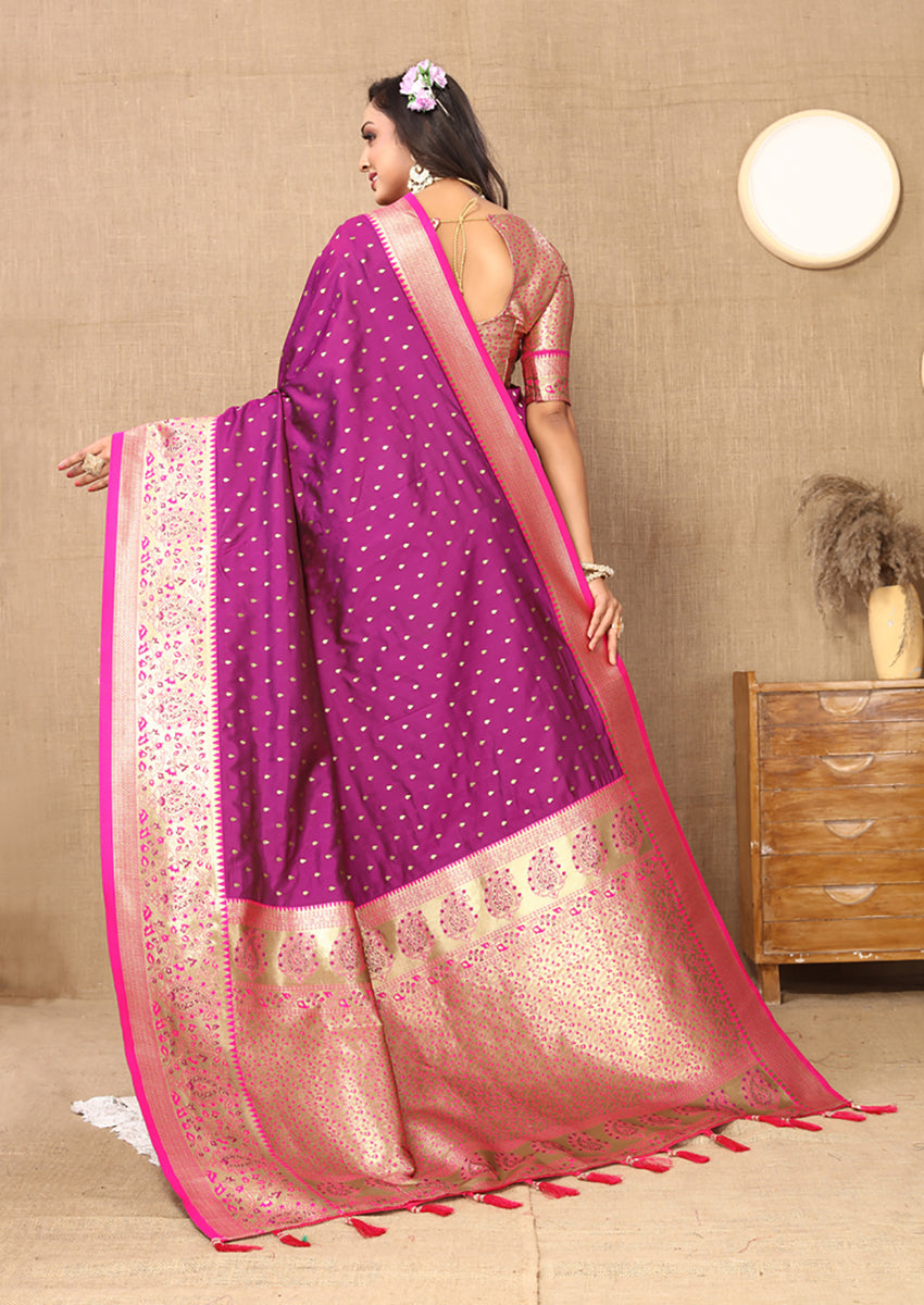 Lorenvalley Fashion Magenta Soft Silk weaving Design Rich Zari Weaving Saree | Grocsy