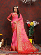 Lorenvalley Fashion Magenta Organza Silk Woven Design with Rich Meenakari Weaving Pallu Saree | Grocsy