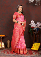 Lorenvalley Fashion Magenta Organza Silk Woven Design with Rich Meenakari Weaving Pallu Saree | Grocsy