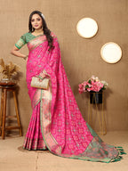 Lorenvalley Fashion Magenta Patola Silk Woven Design with Zari Meenakari Weaving motifs Pallu Saree | Grocsy