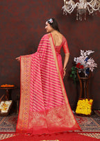 Lorenvalley Fashion Magenta Organza Silk Woven Design with Rich Meenakari Weaving Pallu Saree | Grocsy