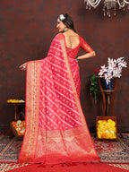 Lorenvalley Fashion Magenta Organza Silk Woven Design with Rich Meenakari Weaving Pallu Saree | Grocsy