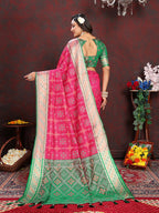 Lorenvalley Fashion Magenta Patola Silk Woven Design with Zari Meenakari Weaving motifs Pallu Saree | Grocsy