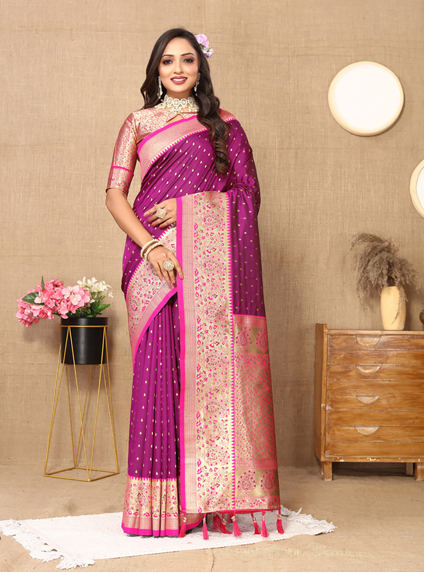 Lorenvalley Fashion Magenta Soft Silk weaving Design Rich Zari Weaving Saree | Grocsy
