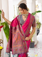 Anaita Magenta Silk Woven Saree With Blouse | Grocsy