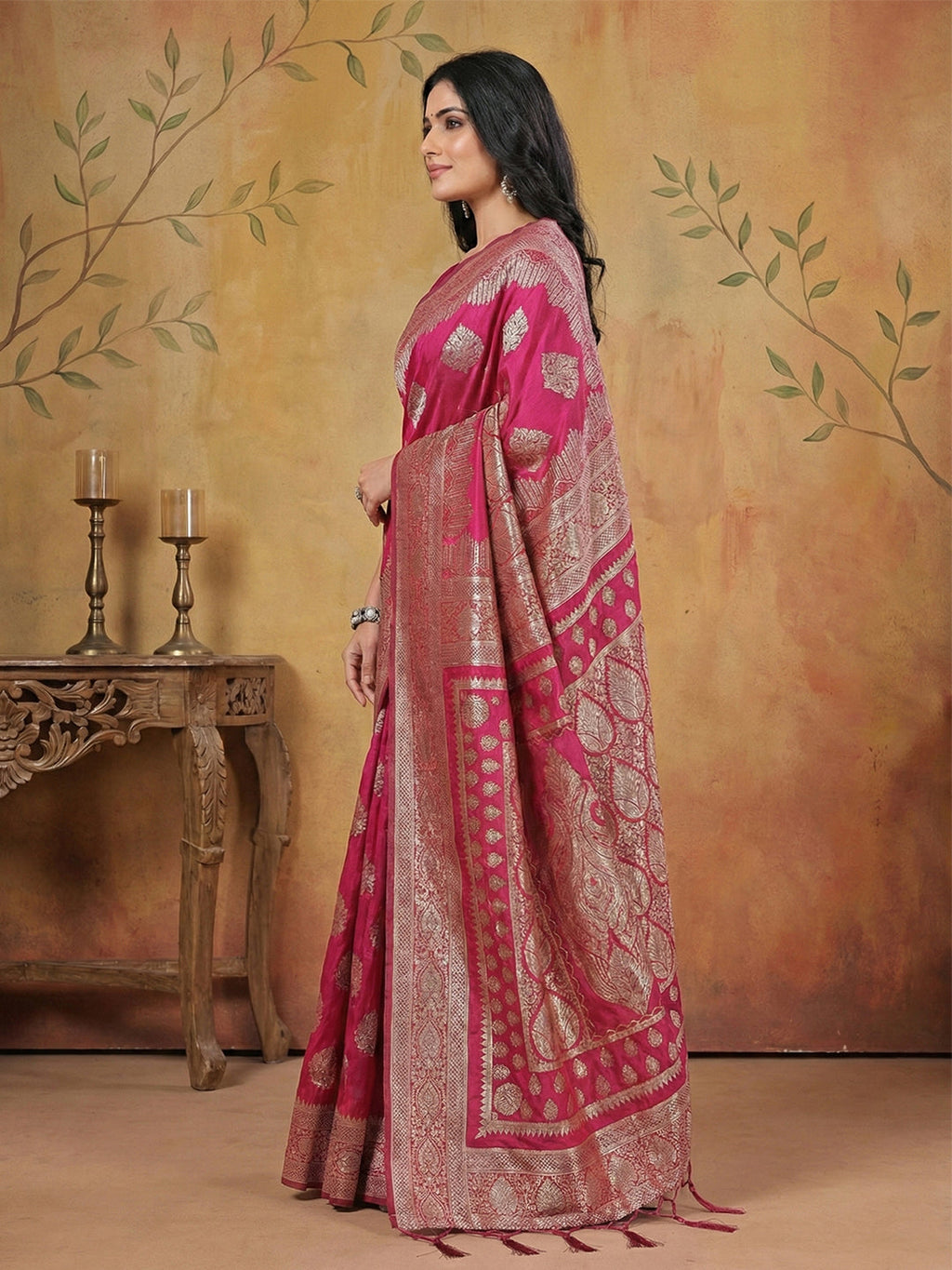 Anaita Magenta Silk Blend Woven Saree With Blouse | Grocsy