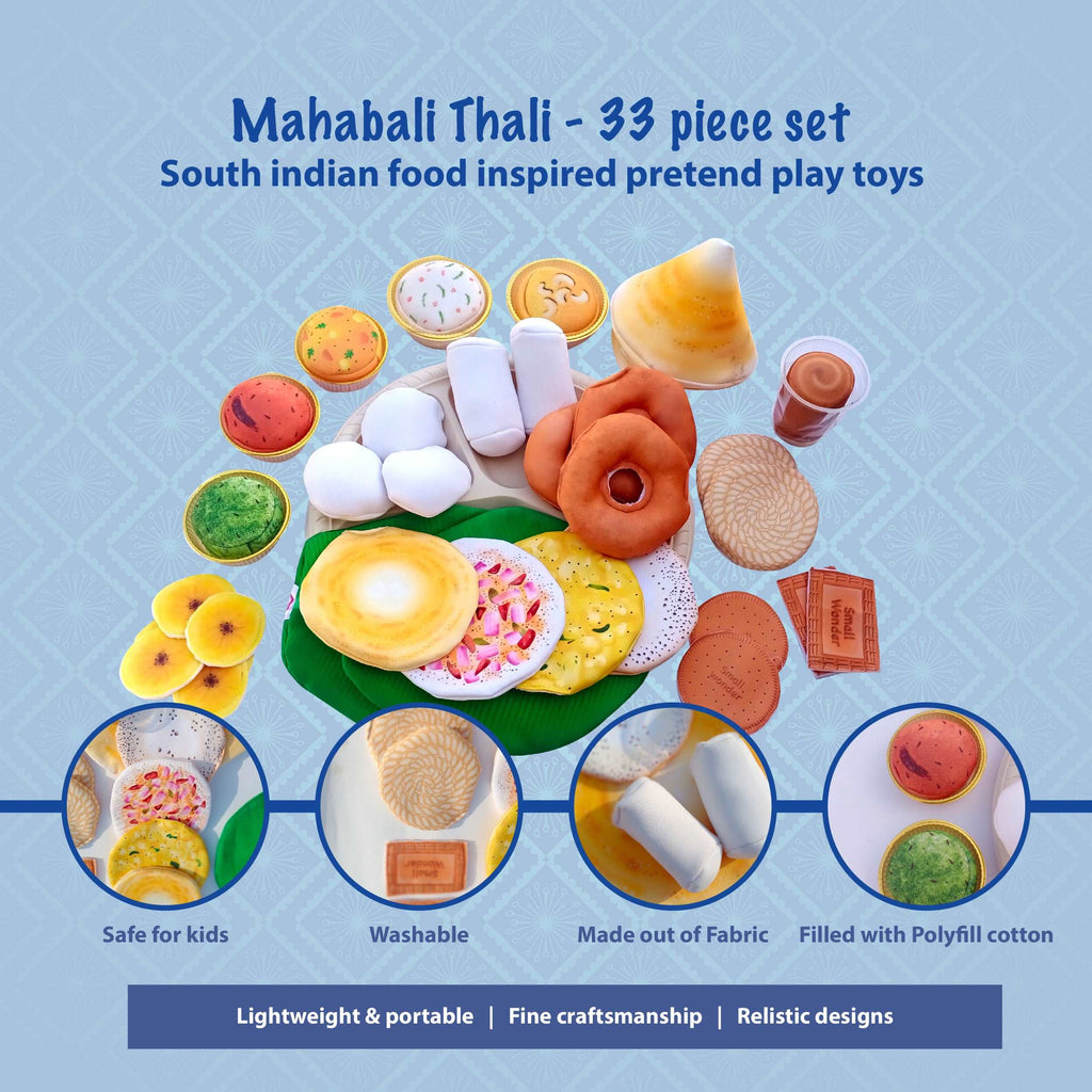 The Small Wonderland Mahabali set-33 Piece Set south Indian food inspired pretend play food set | Grocsy