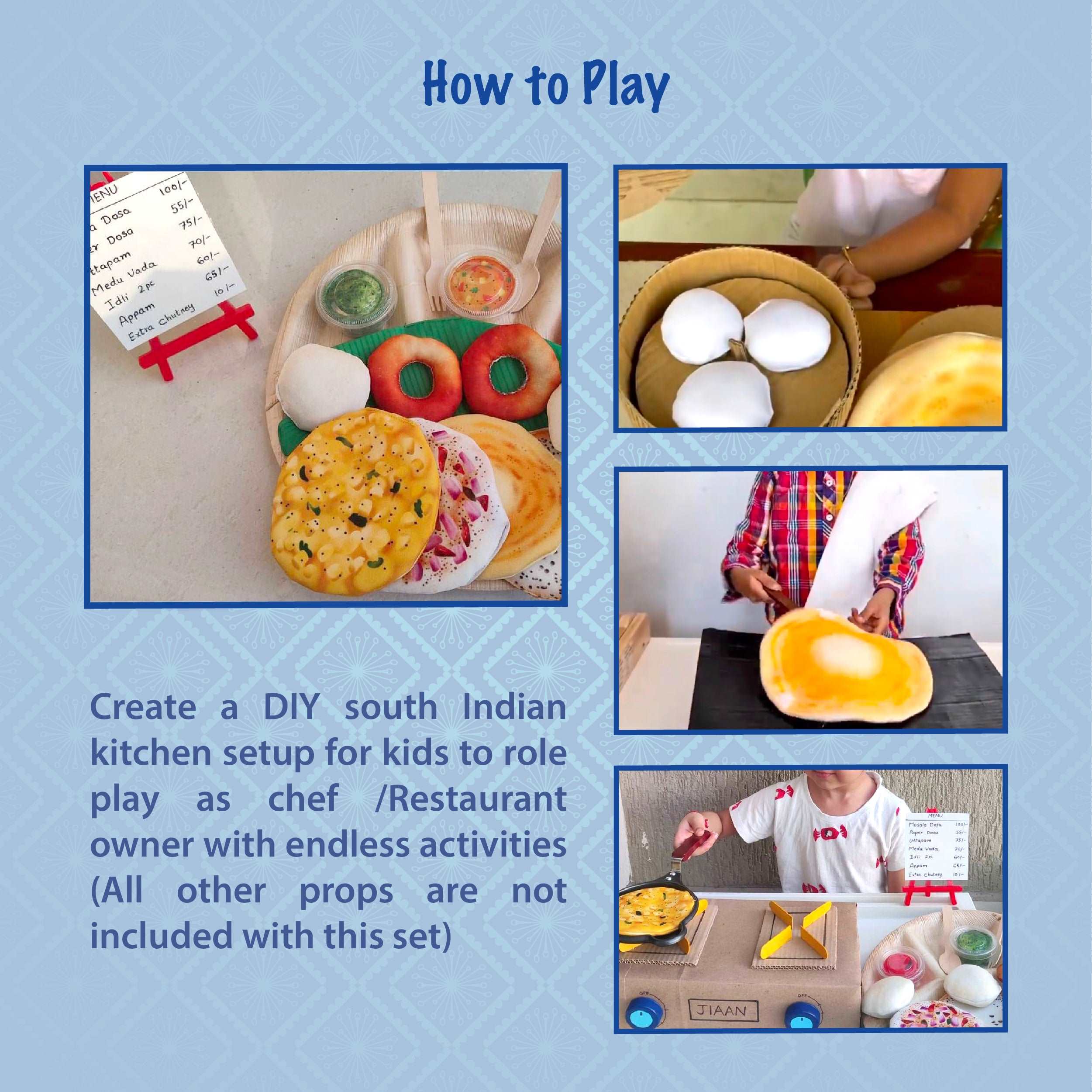 The Small Wonderland Mahabali set-33 Piece Set south Indian food inspired pretend play food set | Grocsy