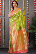 Anaita Green Woven Design Pure Silk Banarasi Saree With Blouse | Grocsy