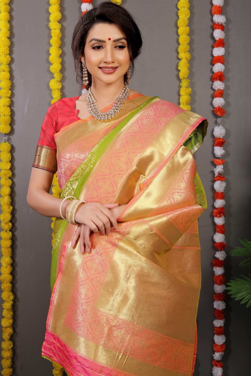 Anaita Green Woven Design Pure Silk Banarasi Saree With Blouse | Grocsy