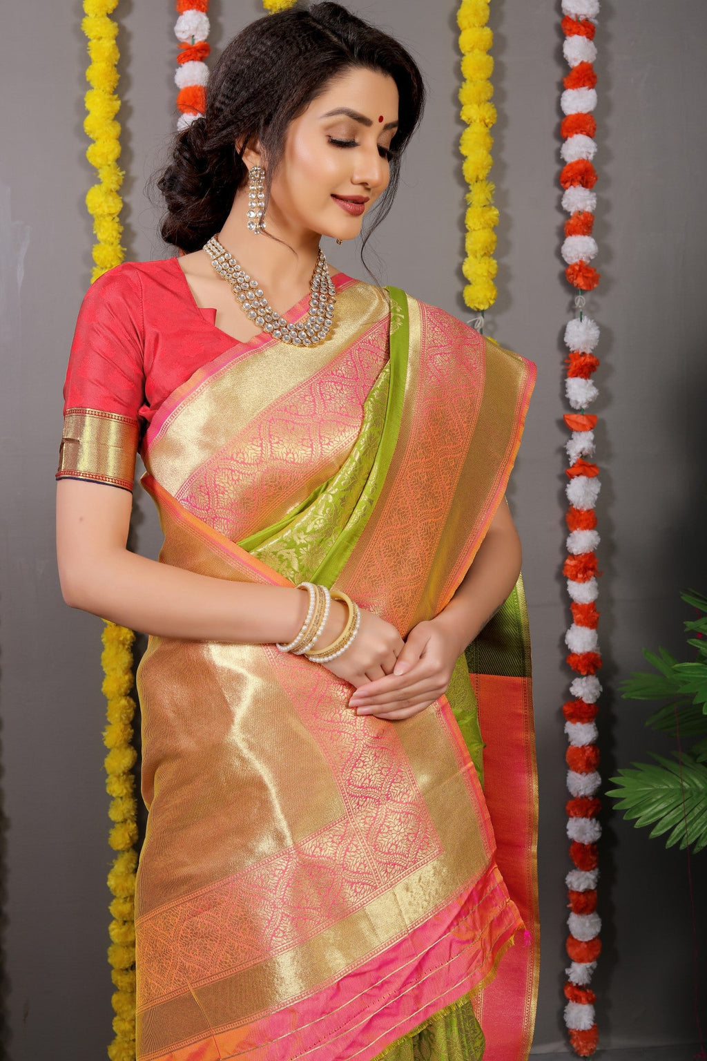 Anaita Green Woven Design Pure Silk Banarasi Saree With Blouse | Grocsy