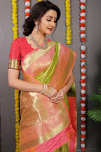 Anaita Green Woven Design Pure Silk Banarasi Saree With Blouse | Grocsy